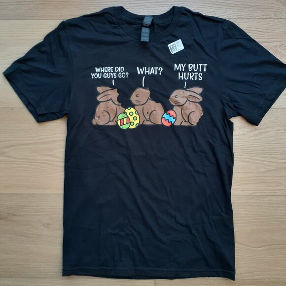 Funny Chocolate Rabbit Easter Shirt - New Small Black T-Shirt - Picture 1 of 4